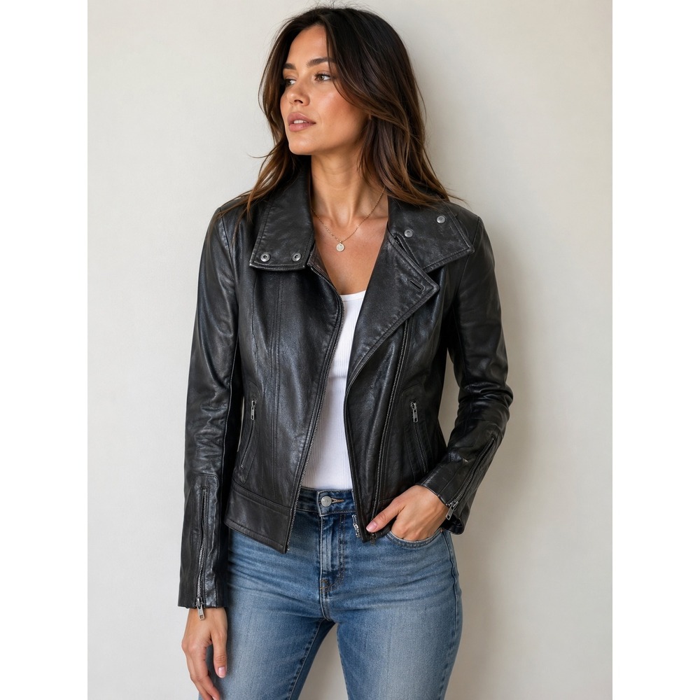 Mackage Leather Moto Jacket Black Biker Luxe Designer Streetwear Y2K Goth XS